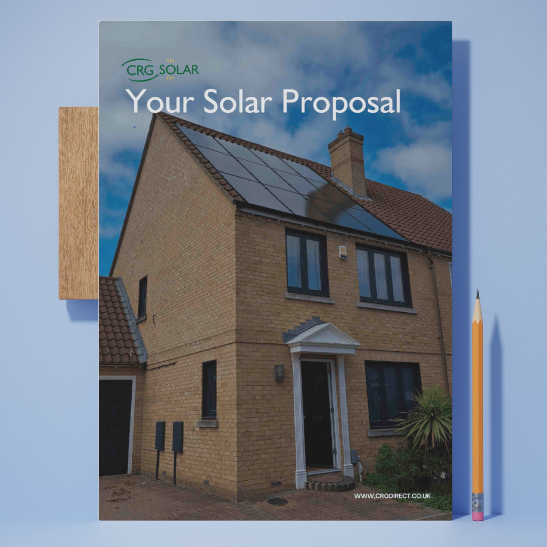 CRG Solar — Your Solar Proposal cover showing a UK home with solar panels installed
