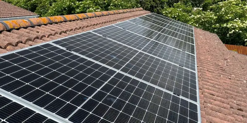 Solar panel installation on residential roof